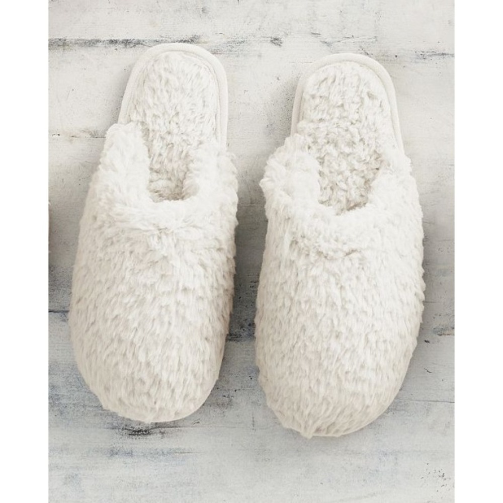 Pottery Barn‎ Teddy Bear Slippers Ivory Faux Fur Sherpa Slides Women Small